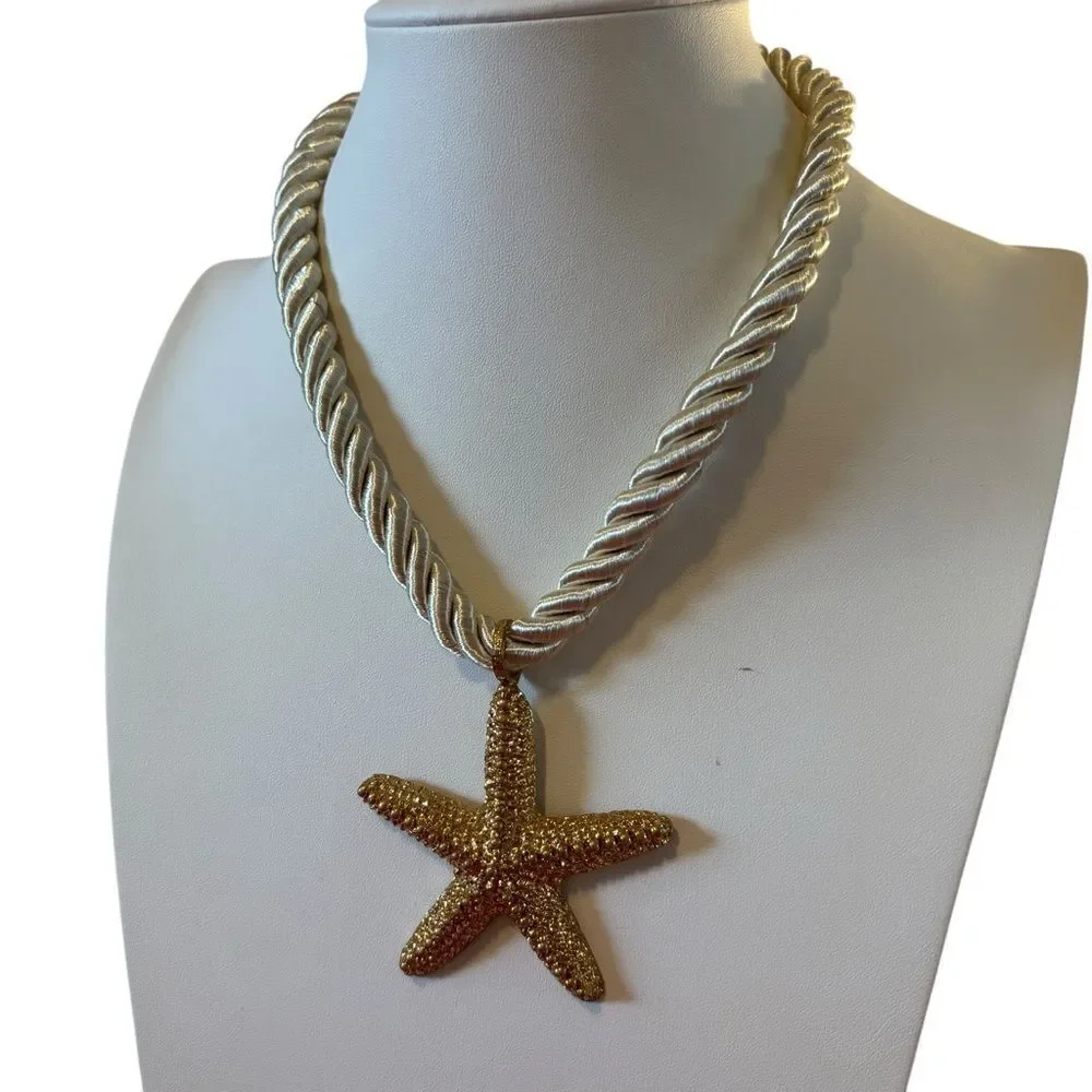 Gorgeous Shimmery Starfish Goldtone Pendant on Pearly Looking Rope Chain.